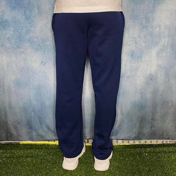 Under Armour Sweatpants Navy Blue Polyester Green Embroidered Logo Loose Fit - Picture 3 of 4